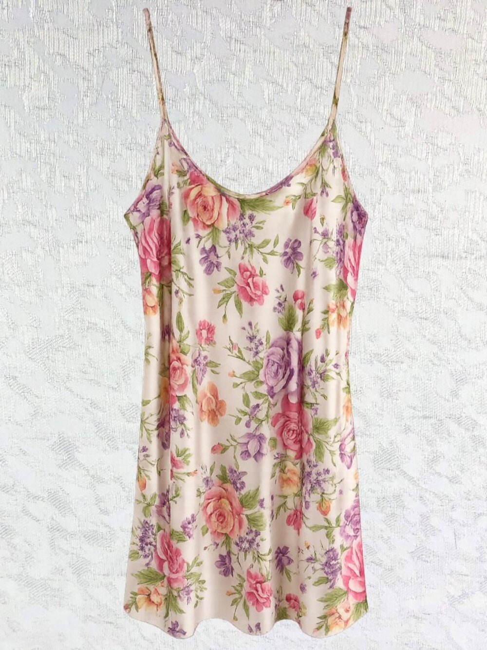 Dentelle Vintage Floral Pink & Purple Chemise Slip Dress Nightgown Lingerie Sz M